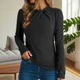 thumbnail image 3 of qucoqpe Womens Tops Fall Fashion Outfits Casual Crewneck Long Sleeve Shirts Stretch Twisted Knot Slim Fit Business Blouse Winter Warm Undershirts, 3 of 8