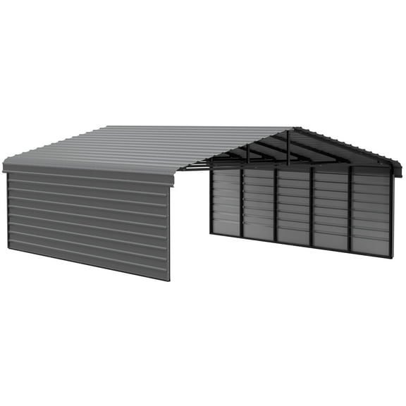 Arrow 24 x 20 x 9 ft Charcoal Steel Carport With 2 Side Wall Kit