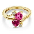 thumbnail image 3 of Gem Stone King 18K Yellow Gold Plated Silver Pink Created Sapphire Red Created Ruby and White Moissanite Ring for Women (1.79 Cttw, Heart Shape 6MM, Gemstone September Birthstone, Size 7), 3 of 6