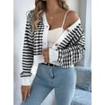 thumbnail image 6 of Womens Long Sleeve Striped Cardigan Sweaters Striped Cropped Button Fall Trendy Open Front Knit Sweater Coats Black XL, 6 of 8