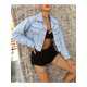 thumbnail image 5 of Txlixc Chaqueta de vaquero corta para mujeres, manga larga casual para adultos, dobladillo desgastado y solapa Txlixc  moda, 5 of 8