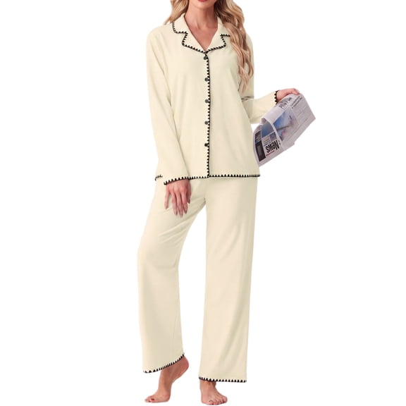 MINTREUS Pajamas for Women Set Warm Fleece Button Up Sleepwear Ultrasoft Pjs Long Sleeve Lounge Sets with Pockets