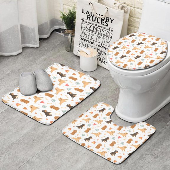 Dog Love Rainbow Bathroom Rugs Sets 3 Piece,Toilet Cover Set,Absorbent Non Slip Bathroom Mats Sets with U-Shaped Contour Rug Toilet Rug Set
