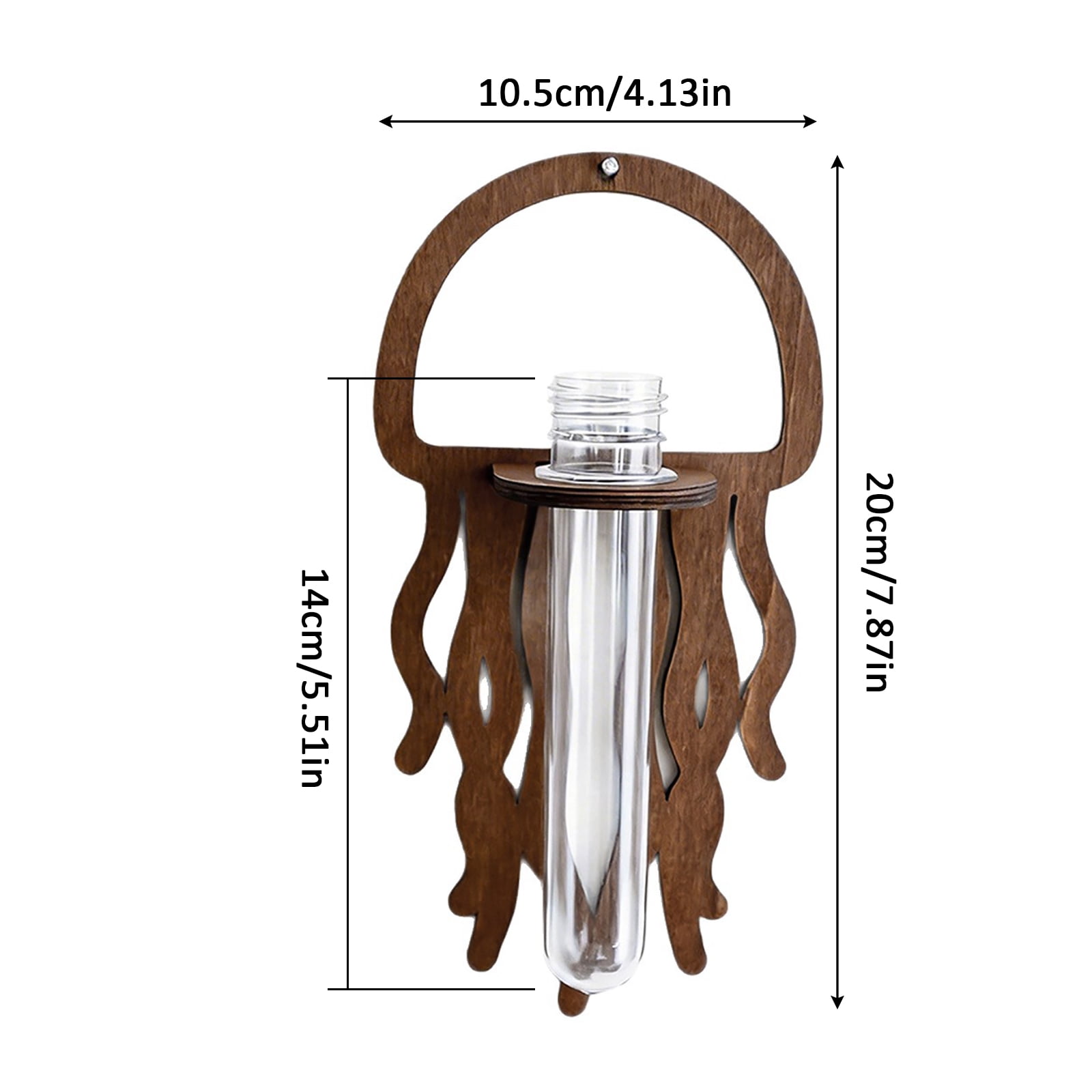 Wooden Jellyfish Shaped Wall Hanging Planter Propagation Station Glass Flower Vase for Hydroponics Plants, Bathroom, Home Office Living Room Decor Gift