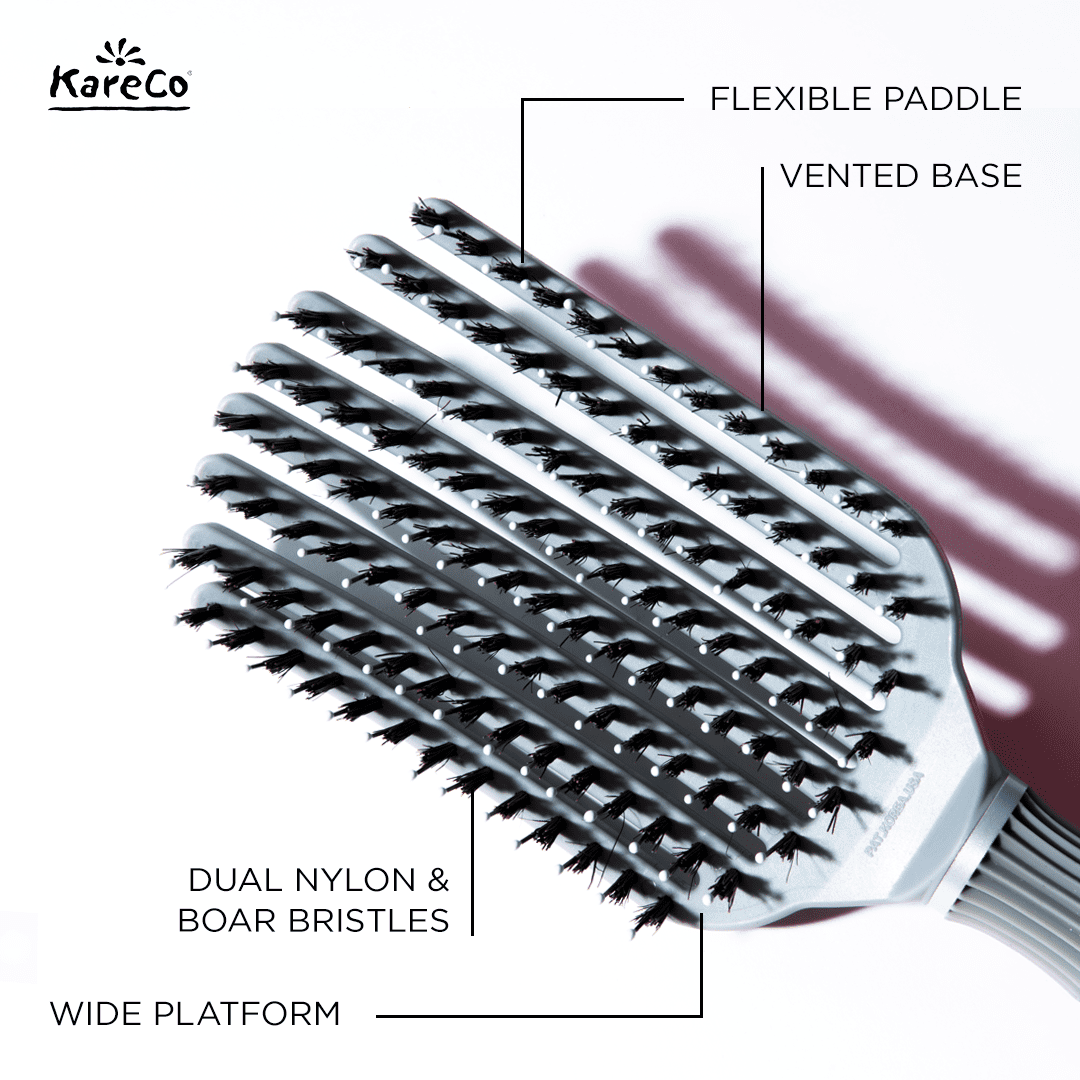 (4 pack) KareCo Tangle Buster Styler Salon Professional Flexible Paddle Brush, Grey, Mixed Bristles
