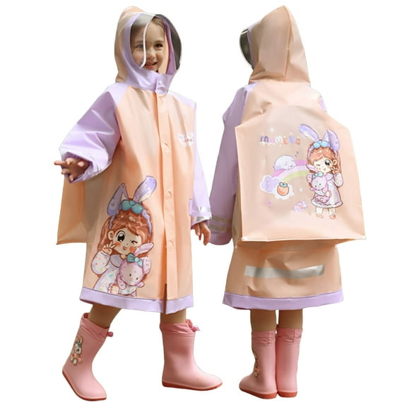 Kogui Kids Rain Jacket Raincoats for Kids, Reusable Rain Ponchos with Hood and Sleeves Waterproof Rain Coats for Boys and Girls Size 8-10 (Pink,8-10 Years)