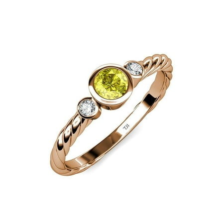 

Yellow and White Diamond (SI2-I1 G-H) Three Stone Rope Ring 0.70 ct tw in 14K Rose Gold.size 8.0