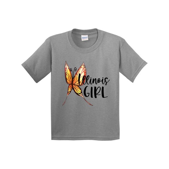 Inktastic Illinois Girl Butterfly Youth T-Shirt