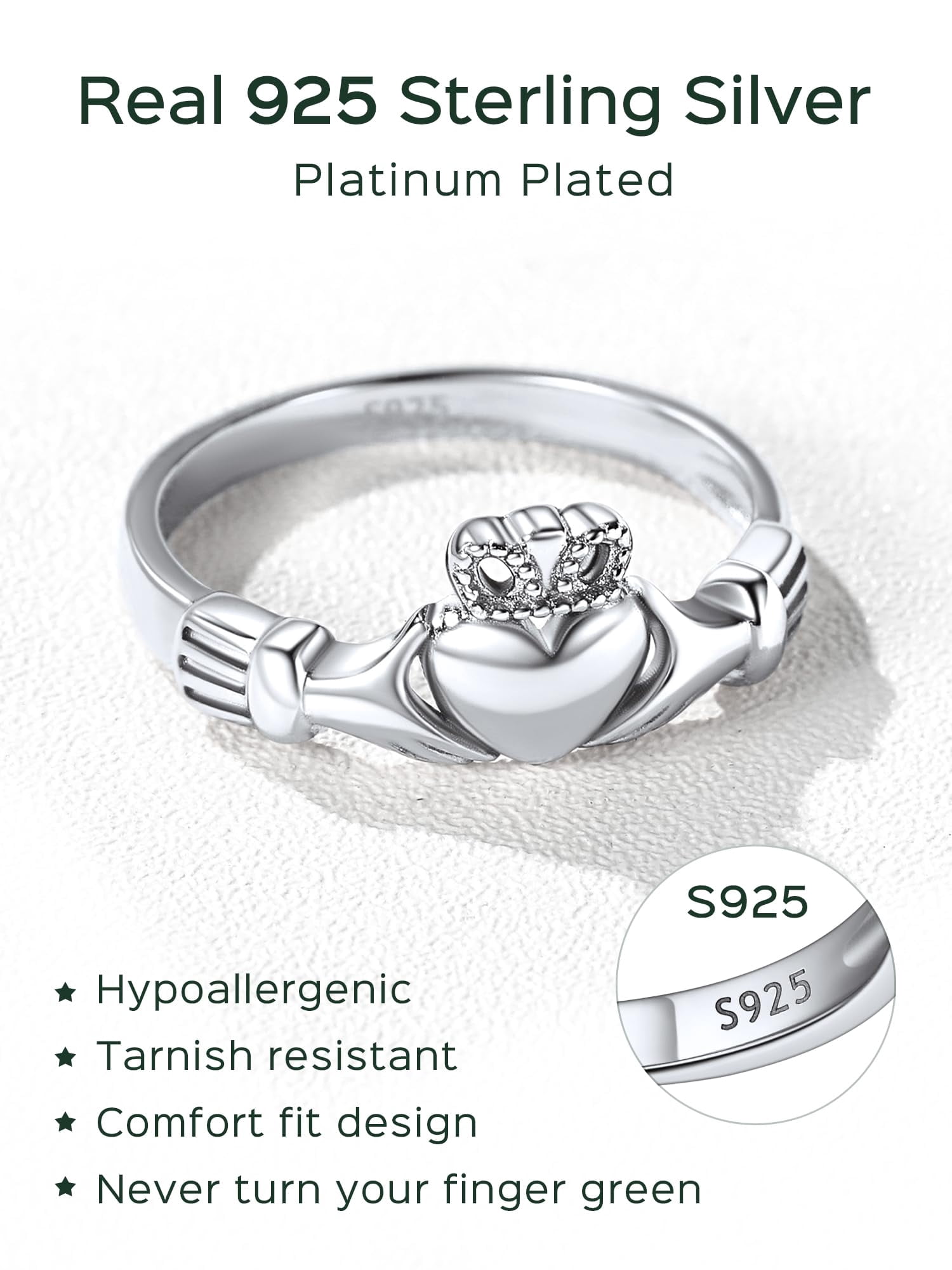 ChicSilver Sterling Silver Irish Claddagh Promise Fashion Ring for Women Unisex Size 4