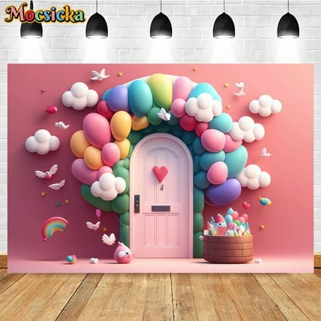 Image of Colorful Balloon Backdrops For Birthday Party Cake Smash Decoration Pink Arch Baby Shower Photography Background