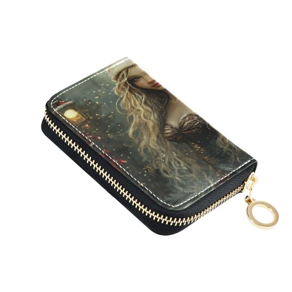 Leather Zipper Card Bag 4.7x3.1x0.8Inch Women's Card Bag Coin Purse Credit Card Bag Bank Card Bag Business Card Bag Coin Bag Christmas Mermaid