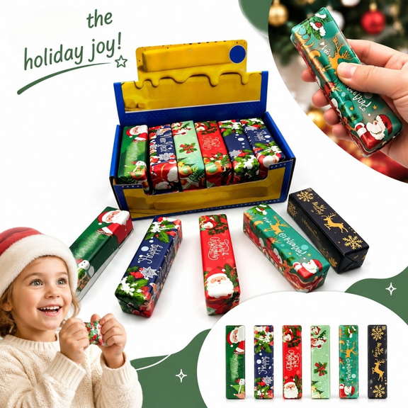 Christmas Simulated Butter Stick Squeeze Toy with Assorted Holiday Patterns, 1-Pack, Random Festive Designs, for Relaxation And, Squishy Squeeze Toy
