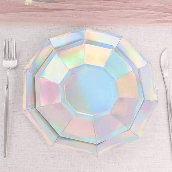 Efavormart 25 Pack | 7.5" Iridescent Decagonal Premium Dinner Paper Plates - 300 GSM for Wedding Receptions, Banquets, Catered Events