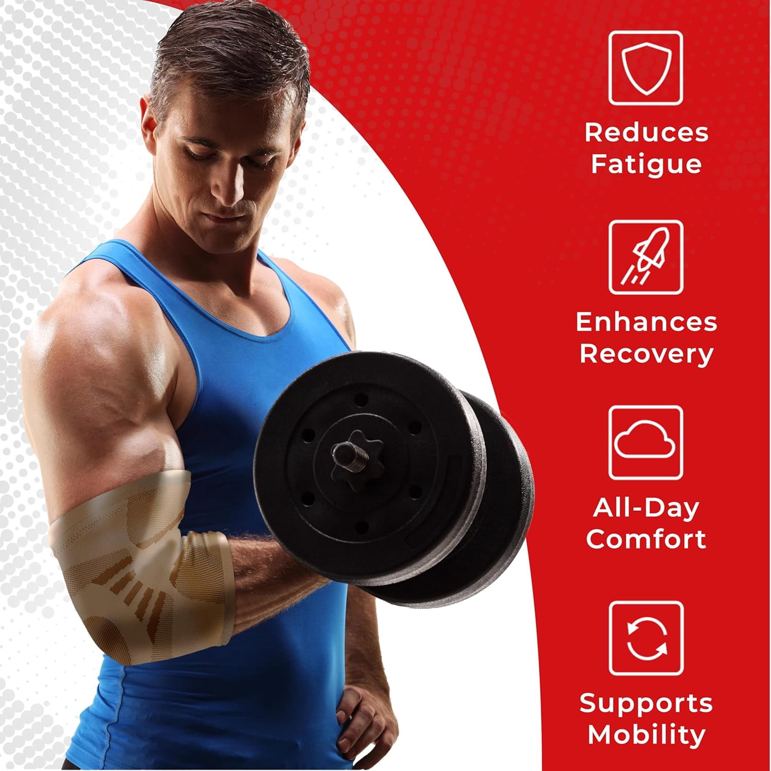 Nordic Lifting Elbow Brace, Elbow Sleeve for Men & Women, Tennis Elbow Brace for Tendonitis, Arthritis, Weightlifting, Golf, 1 Pair, Beige, Large