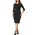 thumbnail image 2 of INSPIRE CHIC Women's Vintage Pencil Dress 3/4 Sleeves Midi Bodycon Peplum Sheath Dresses XS Black, 2 of 6