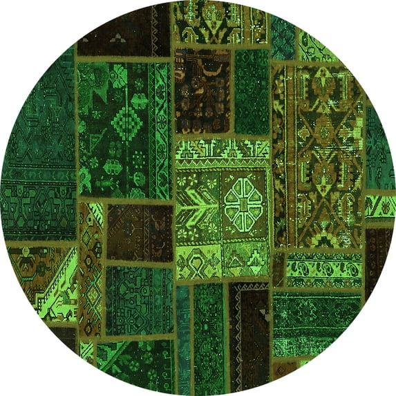 Ahgly Company Indoor Round Patchwork Green Transitional Area Rugs, 4' Round