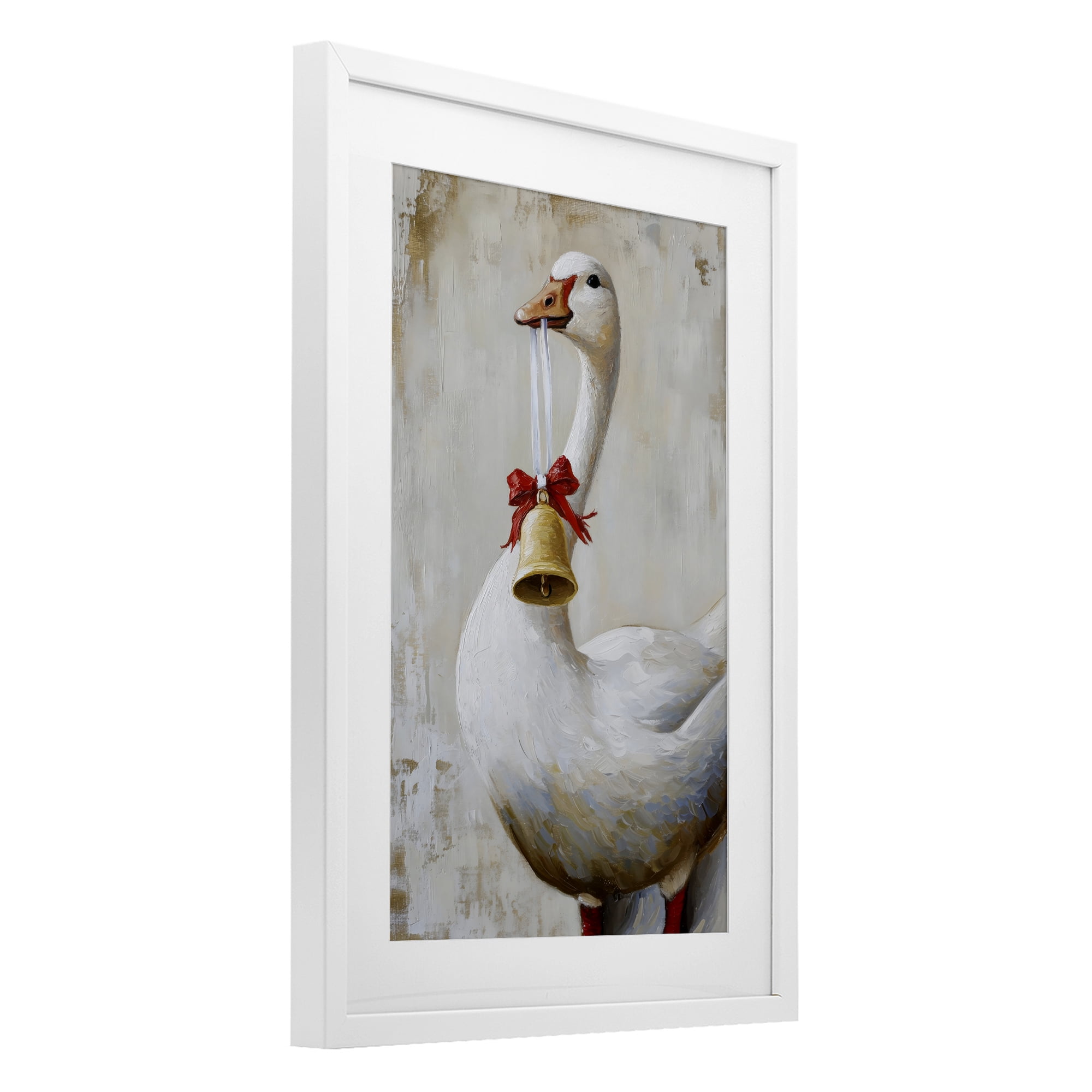 Festive Jingle Goose White Framed Print Under Glass, design by Petal Prints Design