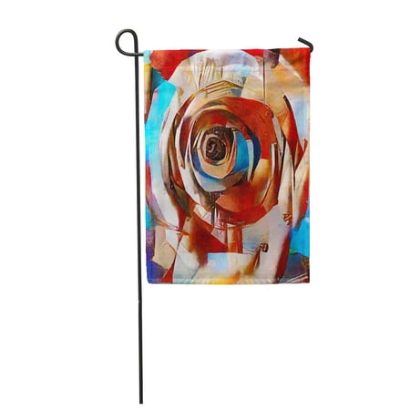 SIDONKU Rose Floral Abstraction in Modern Cubic Executed Oil on Canvas with of Pastel Garden Flag Decorative Flag House Banner 12x18 inch