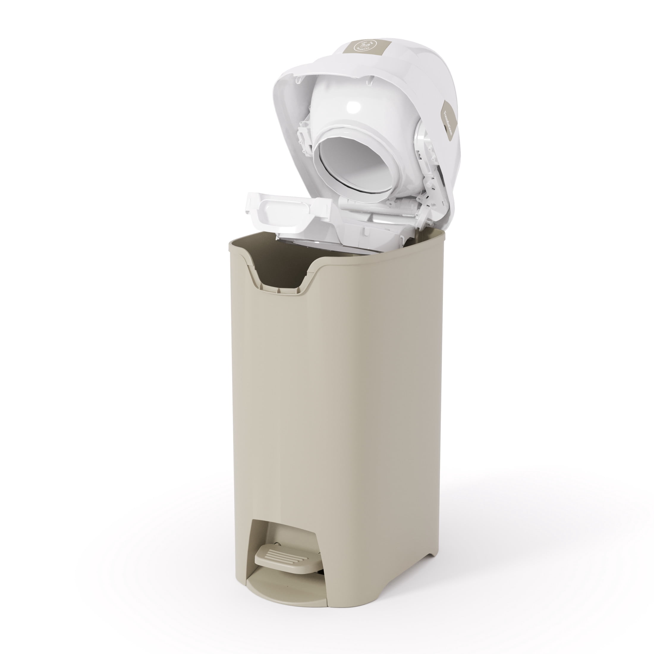 Foundations Hands Free Medium Diaper Pail with Airtight Lid - Durable & Odorless Diaper Disposal, Holds up to 45 Newborn Diapers, Refill With Any Bags - Sand