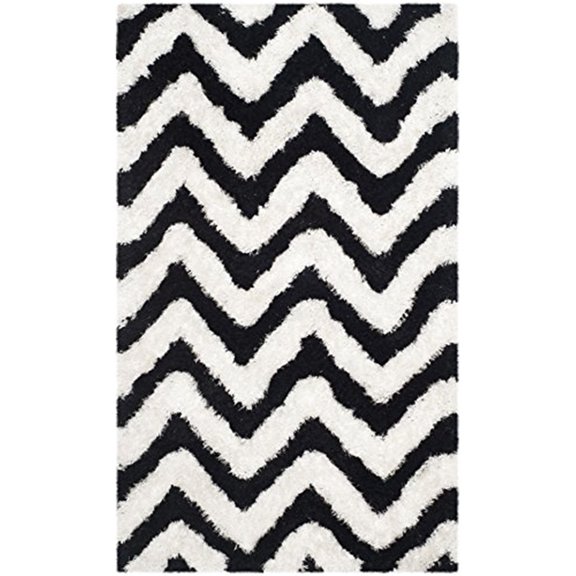 SAFAVIEH Barcelona Carmella Chevron Stripes Shag Area Rug, Ivory/Black, 3' x 5'