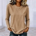 thumbnail image 2 of Shrysg Women's Long Sleeve T-Shirt Vertical Striped Crewneck Slim Fit Tops Soft Stretchy Basic Layering Tees Khaki, 2 of 6