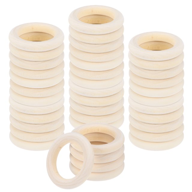 Uxcell 100-Pack Unfinished Wood Rings, 35 mm Natural Wooden Rings for Macrame Jewelry Making/DIY Crafts