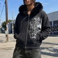 thumbnail image 2 of 2026 Men Graphic Print Zip Up Hoodie Oversized Faux Fur Hood Jacket Y2K Goth Streetwear Sweatshirt Fall Winter, 2 of 4