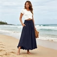 thumbnail image 2 of Boho Ruffle Hem Maxi Skirt for Women - High Waisted Elastic Waist Long Skirt with Pockets, Flowy Casual Beach Summer Skirt Navy S, 2 of 8