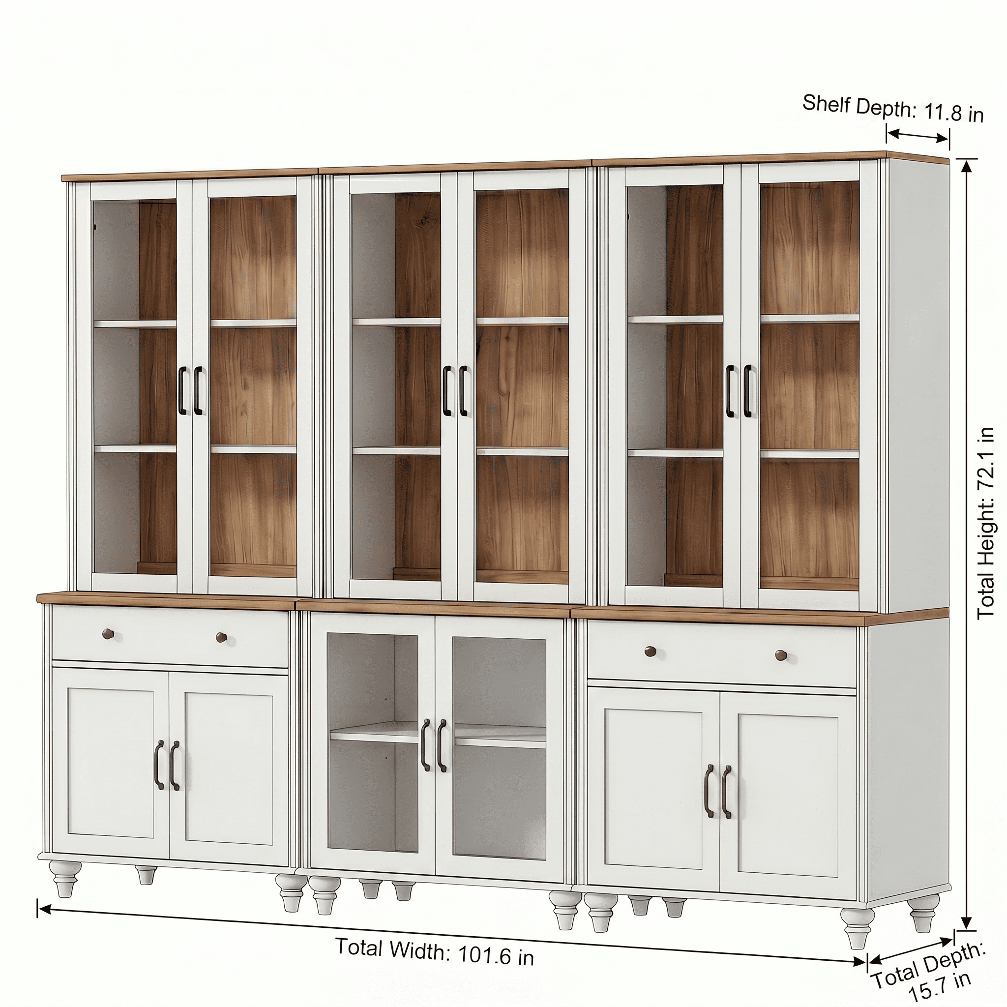 White 5-Tier Bookcase with Glass Doors with Ample Storage Cabinets, Large Library Wooden Bookshelves for Living Room, Office, Kitchen