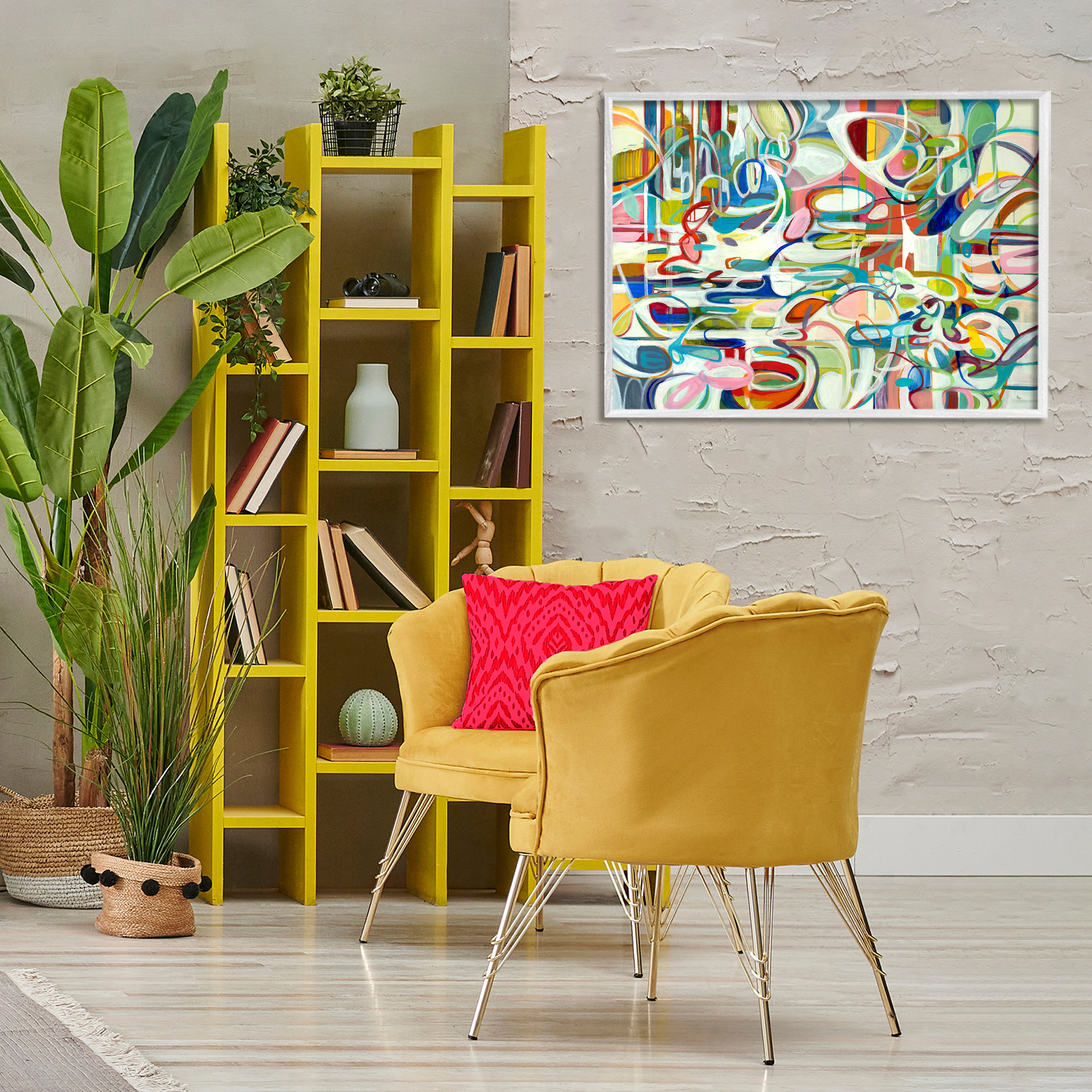 Stupell Industries Round Geometric Pattern Abstract Painting White Framed Art Print Wall Art, 30 x 20