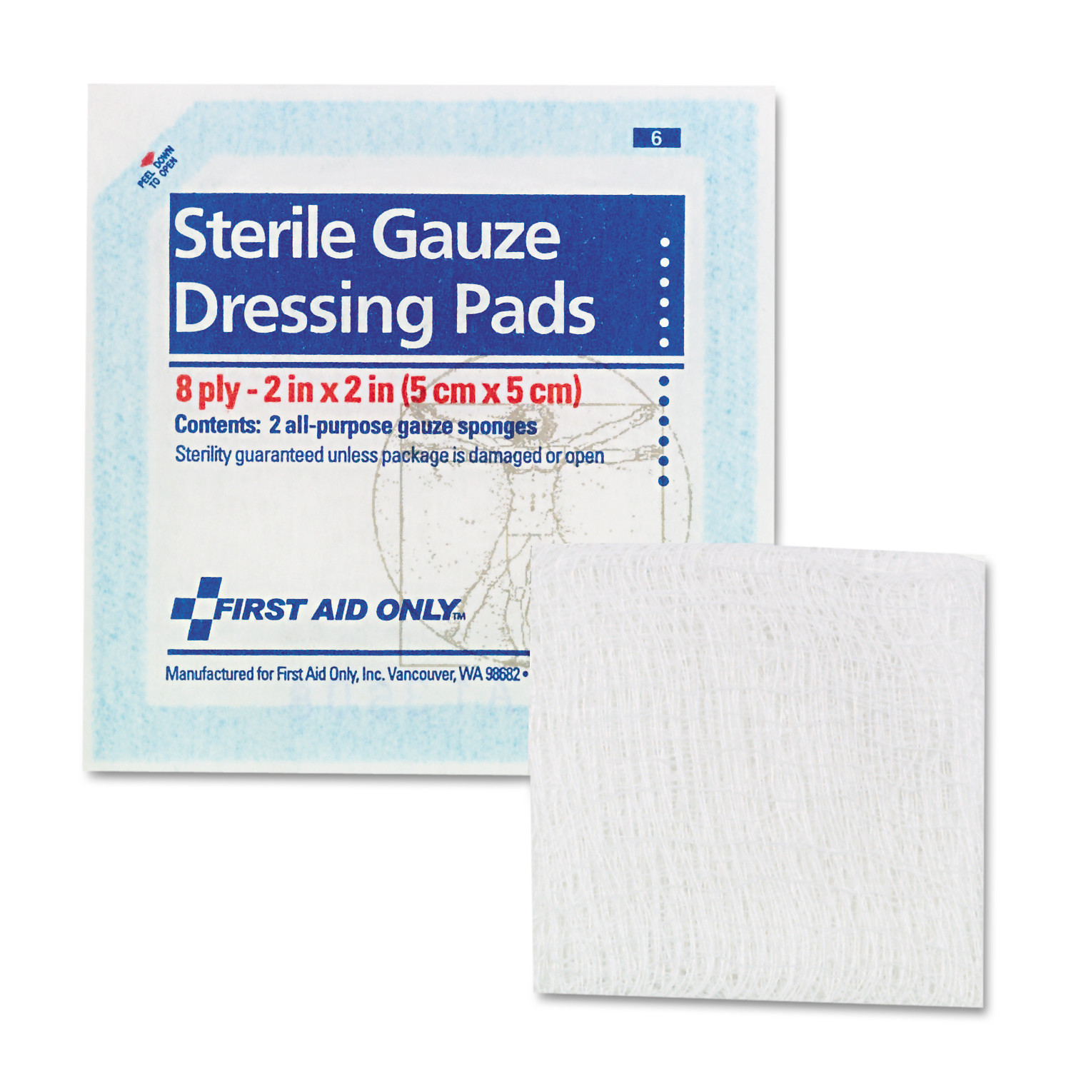 First Aid Only Gauze Pads, 2" x 2", 5/Pack
