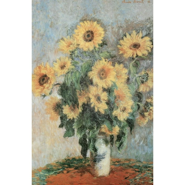 Claude Bouquet of Sunflowers 1881 Impressionist Oil Canvas Still Life Painting Cool Huge