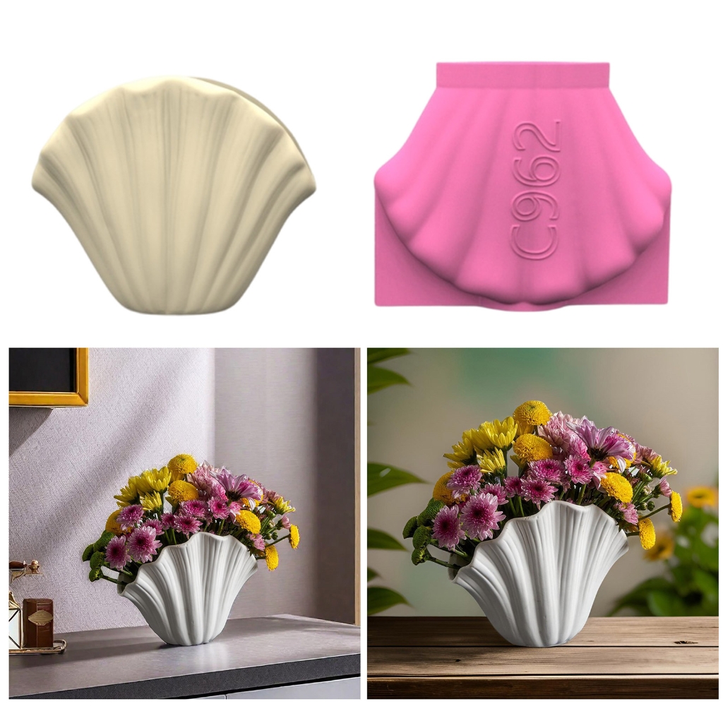 Aurgiarme Creative Silicone Mould Shell Shape Concrete Flower Pots Moulds for Resin Planter Vase Pen Holder Crafting