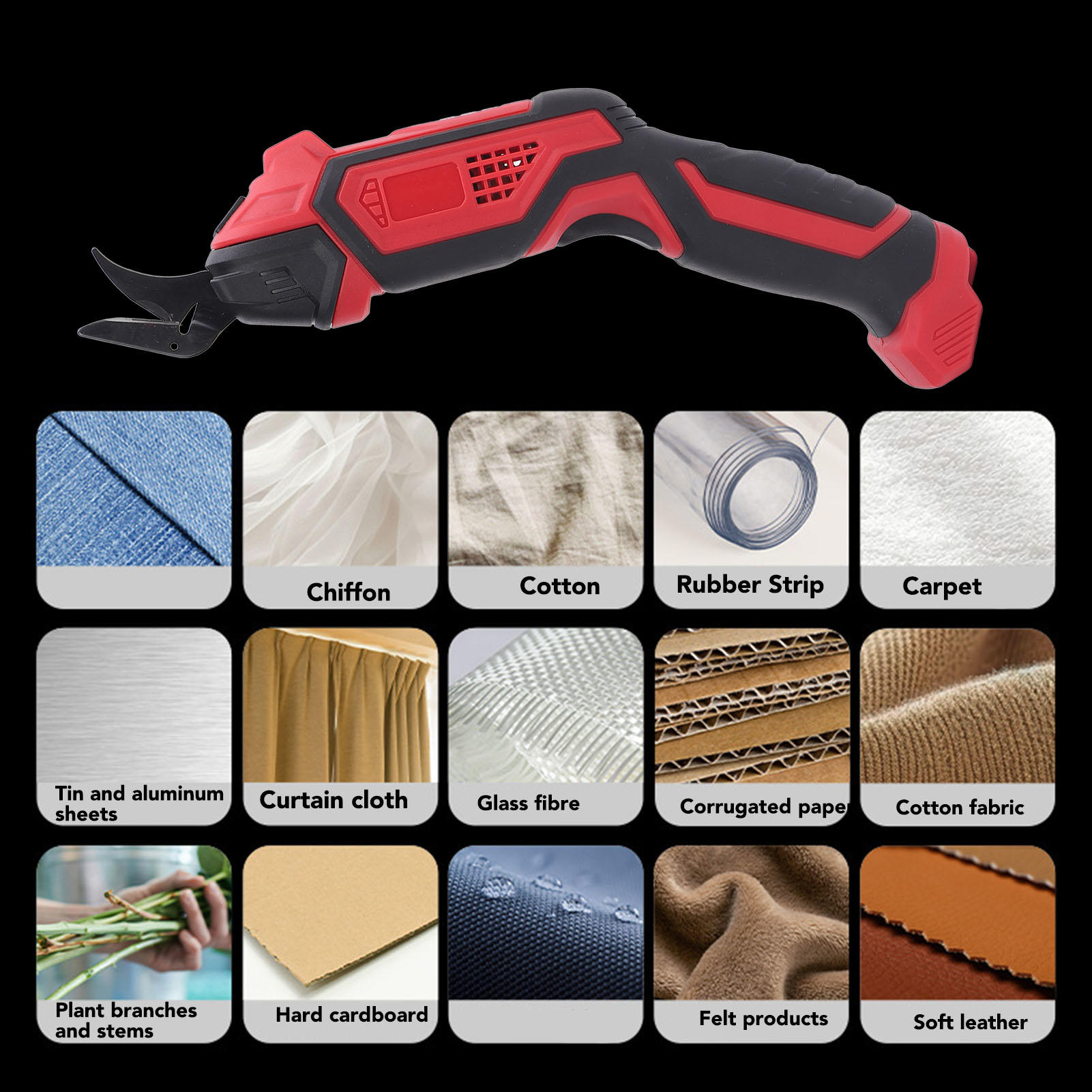 Yajisi Cordless Electric Fabric Scissors, 2 Tungsten Blades, 3‑Hour Battery, LED Light, Ergonomic Grip, Ideal for Leather, Fabric, Carpet