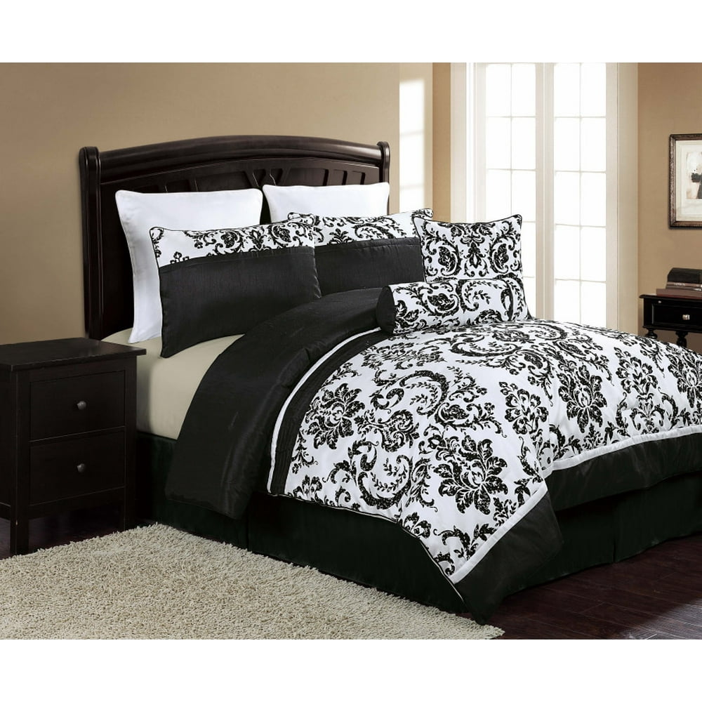 VCNY Home Daniella Flocked Comforter Set, Queen, Black / White