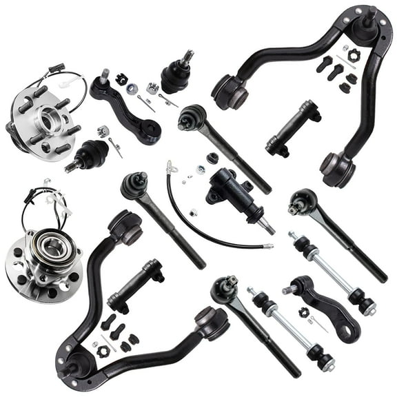 Detroit Axle - Front 17pc Suspension Kit for Chevy K1500 Tahoe Escalade 1995-2000, Wheel Bearing Hubs Upper Control Arms Lower Ball Joints Sway Bar Links Tie Rod Ends Pitman Idler Arms Bracket