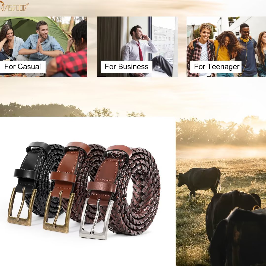 JASGOOD Men's Braided Cowhide Leather Belt photo 6