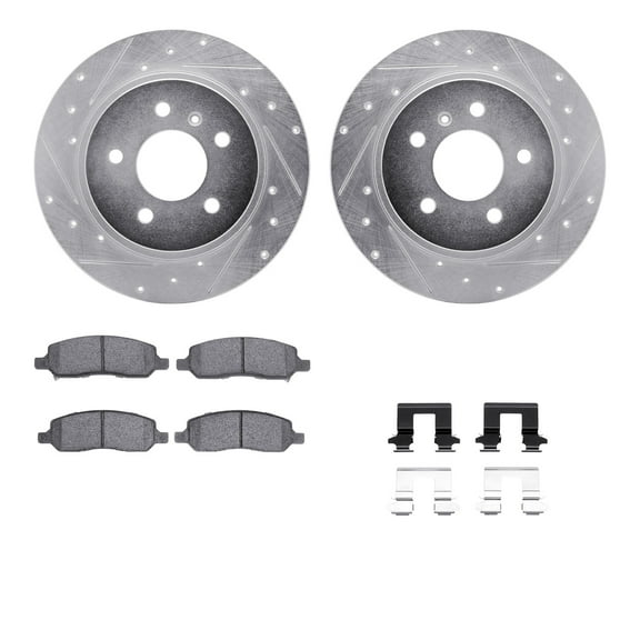 Dynamic Friction Company Rear Brake Rotors-Drilled and Slotted-Silver with 5000 Advanced Brake Pads includes Hardware 7512-45005