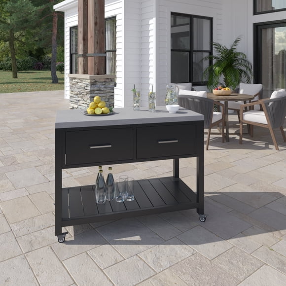 Better Homes & Gardens Black Steel Outdoor Kitchen Island Cart with Wheels