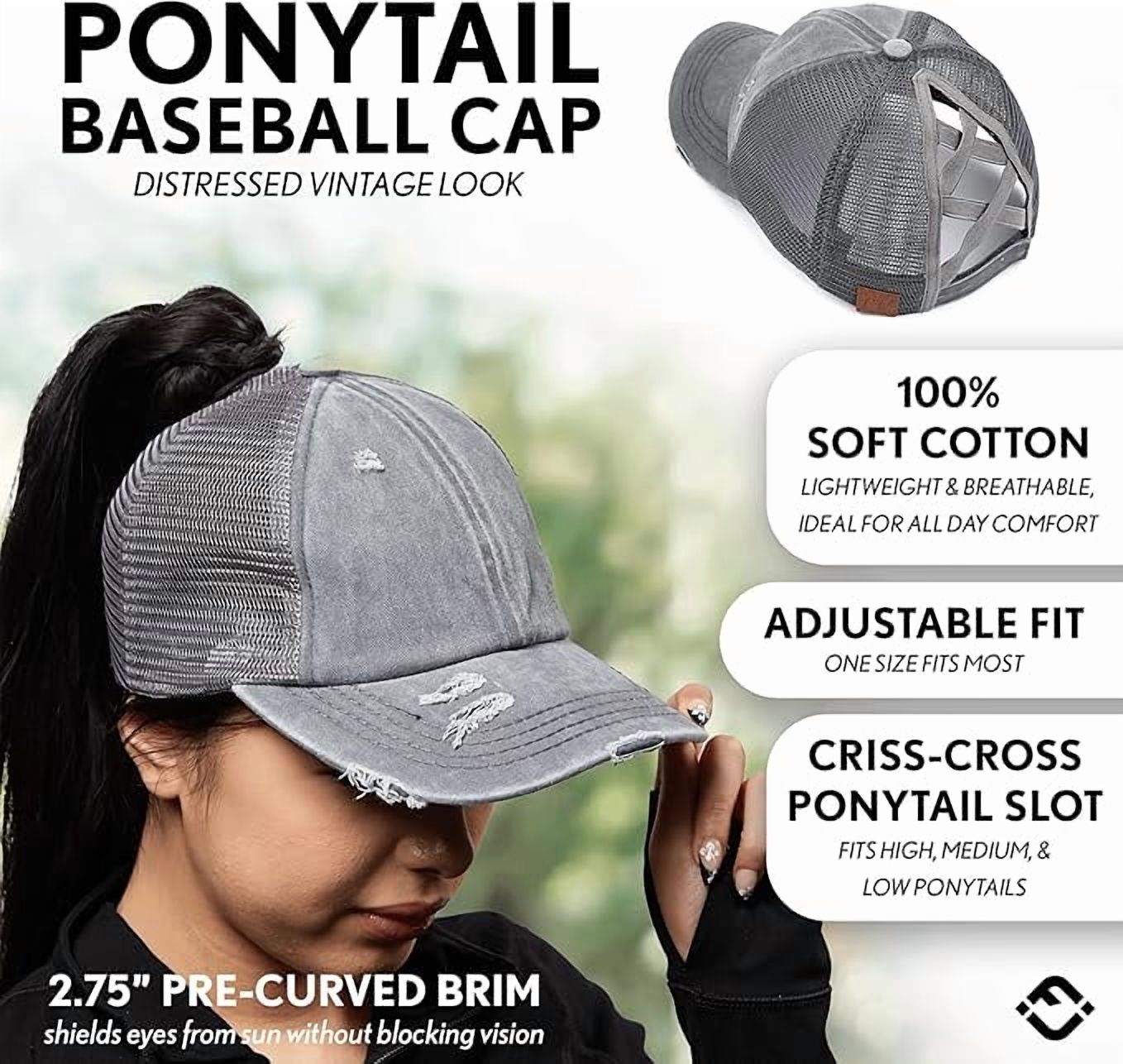 Funky Junque Criss Cross Hat - Women's Baseball Cap With Ponytail Hole For Messy Bun, Adjustable Trucker Cap