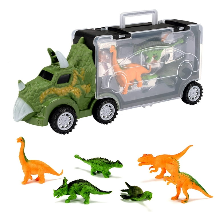 Yoocaa Camion Jouet Transport Truck, Child Tractor with 6 Mini Plastic  Dinosaur, Girls and Children, Boy Toy 3 Years, Button Battery (Green) 