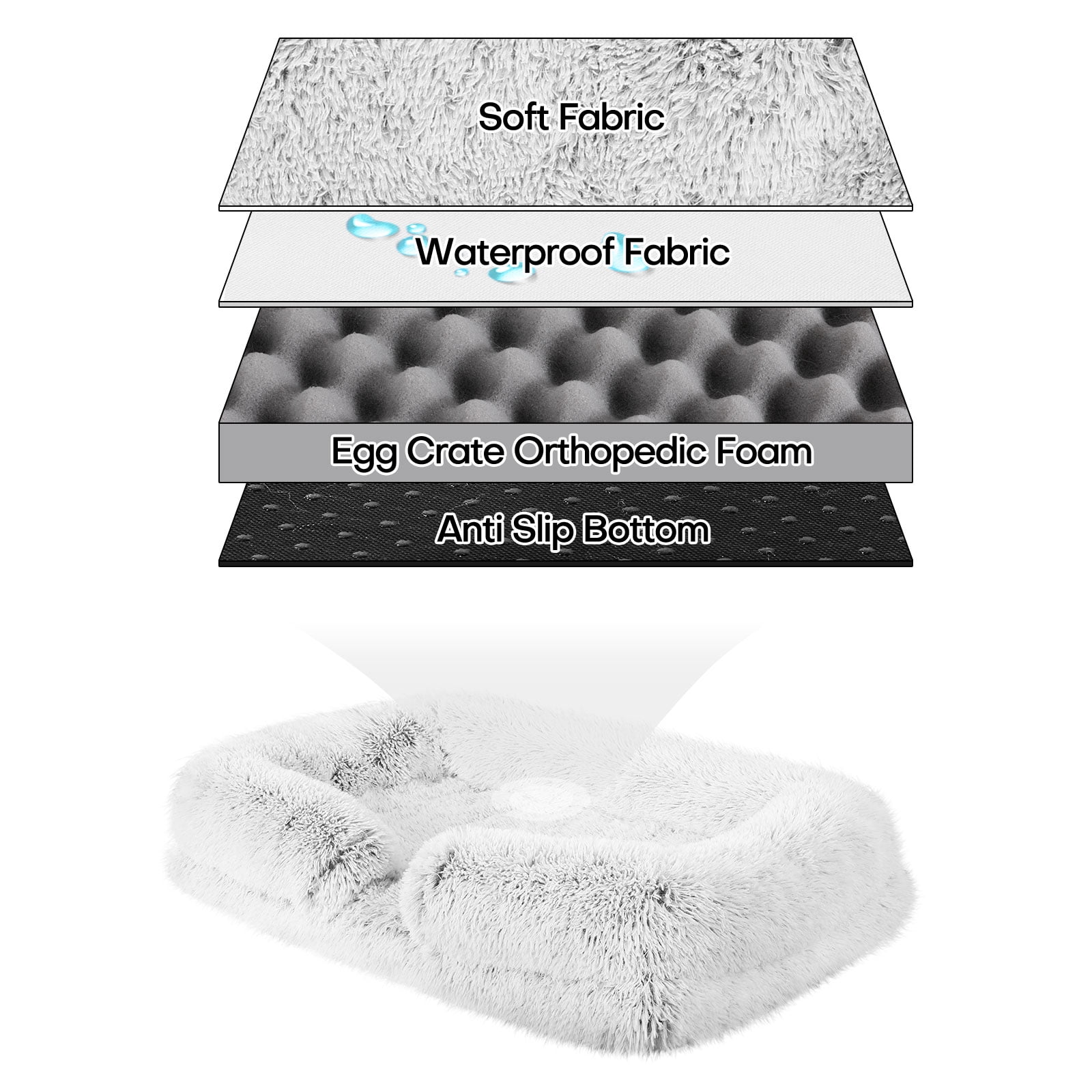 Sennaux Calming Dog Bed for Medium Sized Dogs Cats, Cozy Soft Plush Pet Bed Washable,L, Gray