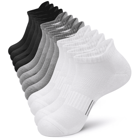 Loritta 6 Pairs Socks for Men Ankle Athletic Mens Running Socks Cushioned Black/Gray /White Low Cut Size 6-12
