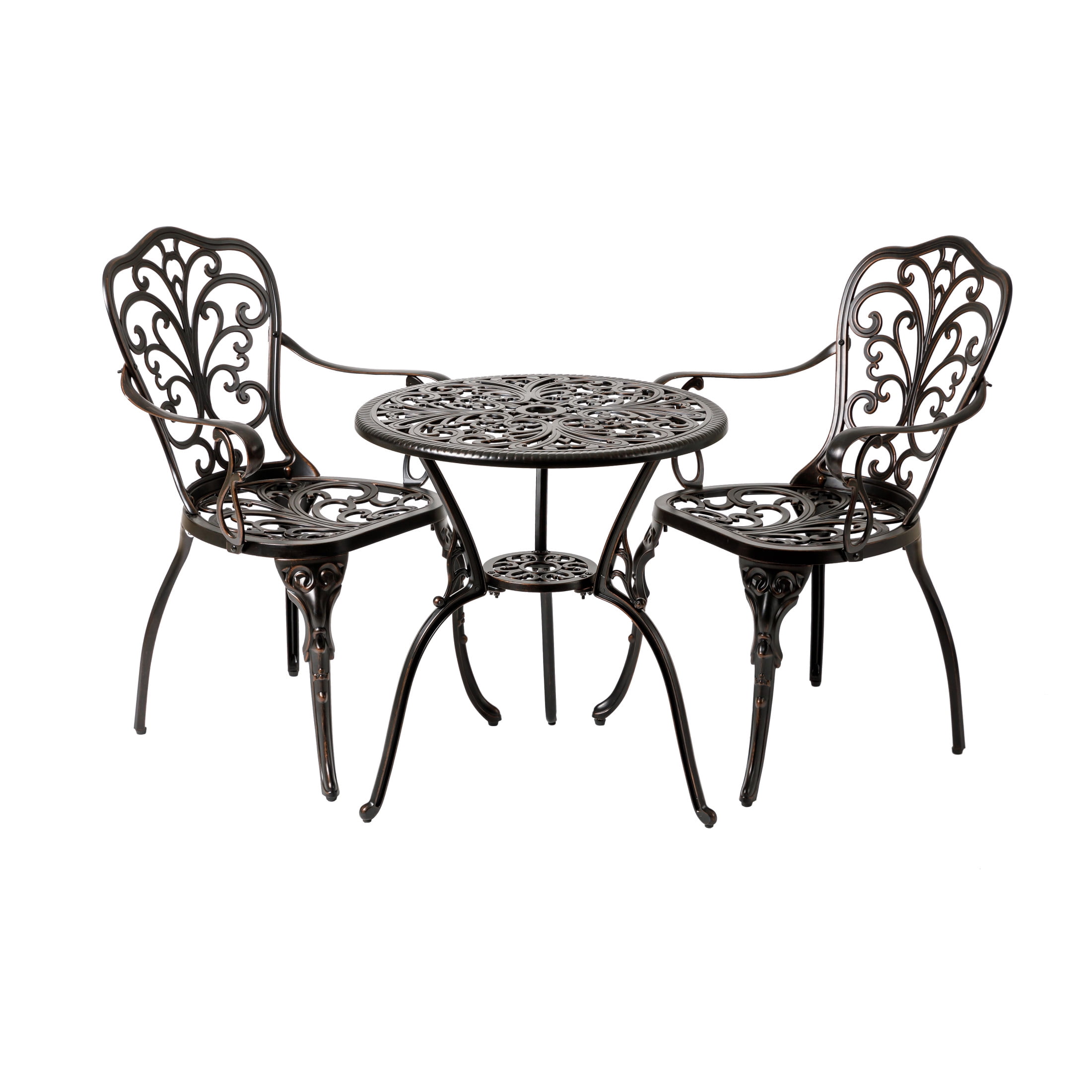 Christopher Knight Home 3-Piece Outdoor Bistro Set, Round Patio Table with Armchairs, Copper Finish