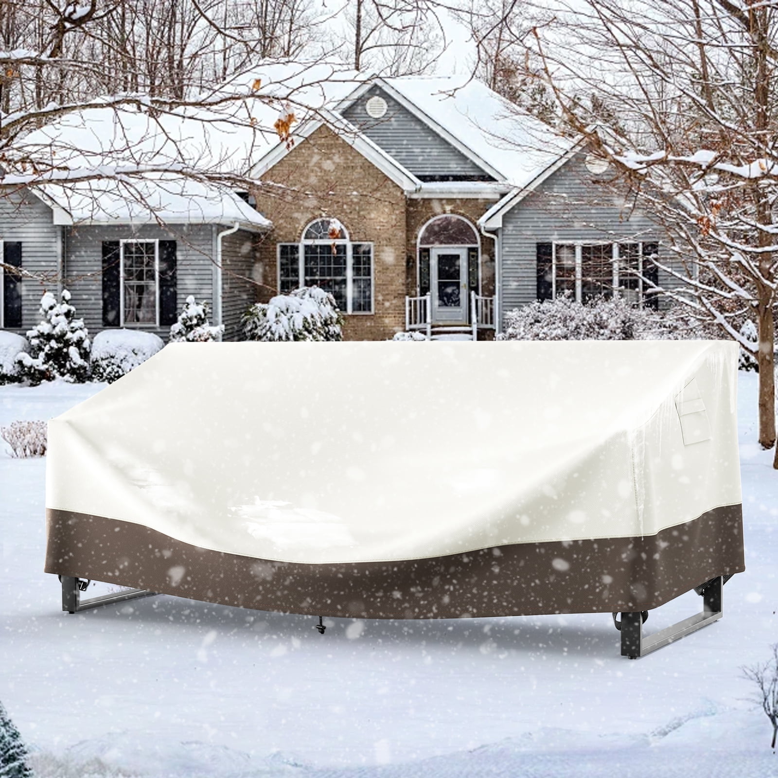 POCASSY Outdoor Furniture Cover Waterproof - 600D Oxford Waterproof Patio Furniture Cover with Handle and Storage Bag for Outdoor Sofa Outdoor Chair, 83"*34"*28", Beige