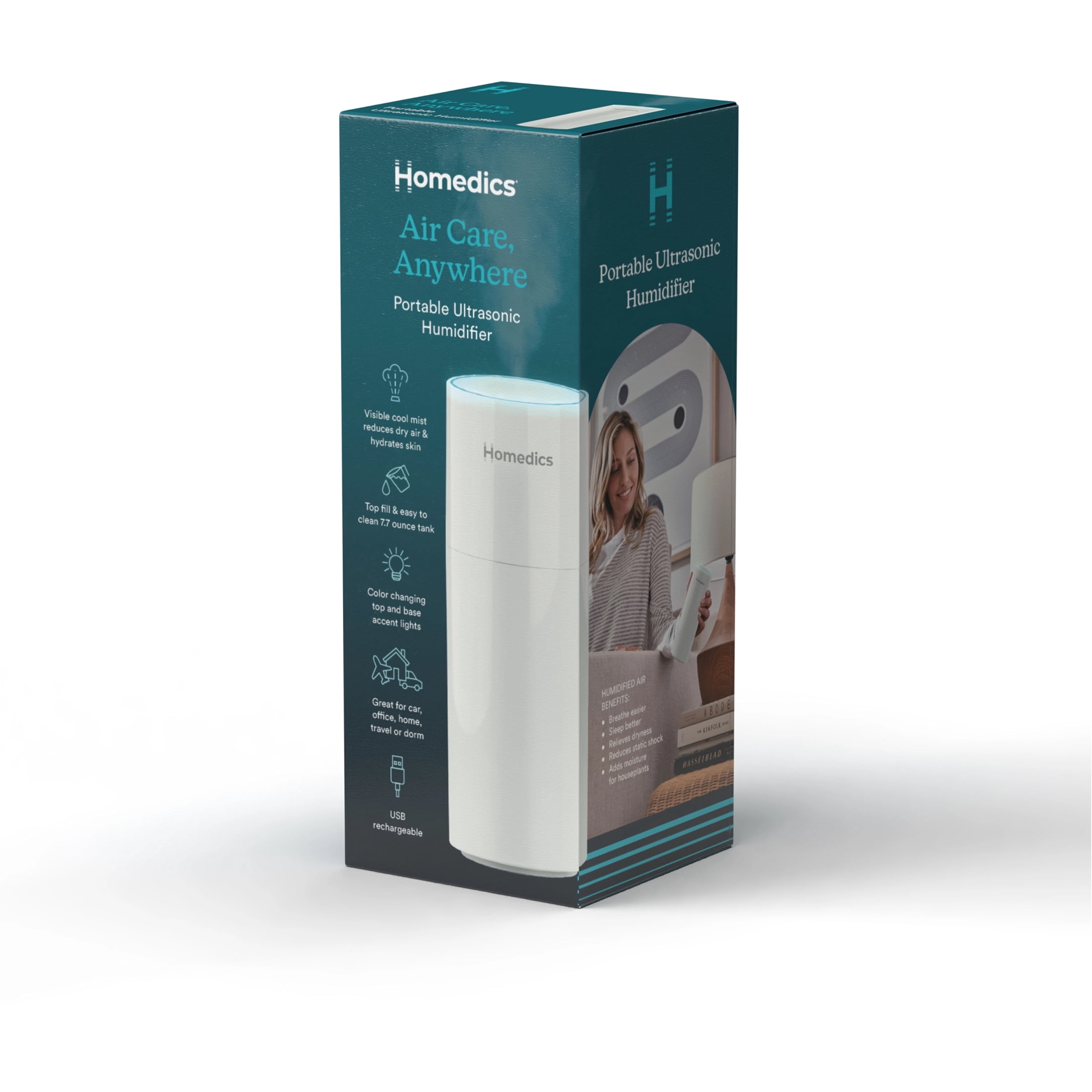 Homedics Portable Ultrasonic Humidifier, 7.7-Ounce, White