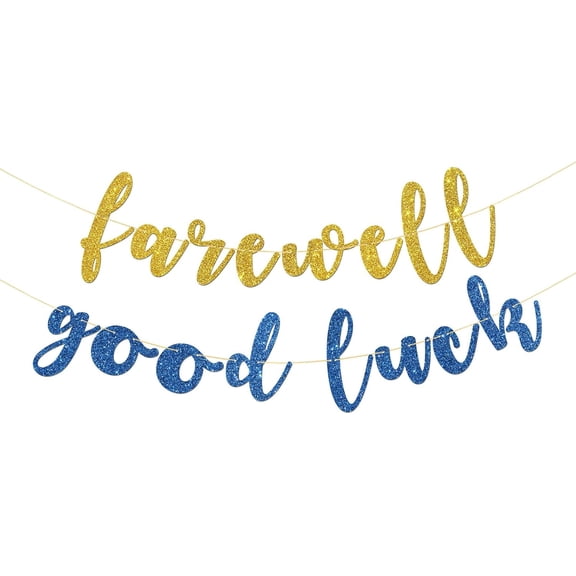Farewell Good Luck Banner - Graduation Theme - Retirement Party Supplies - Going Away - Job Change Party Decorations - Gold Blue Glitter
