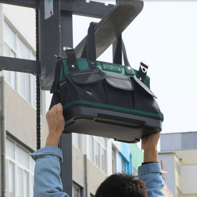 stanreset 1/2/3/5 Sac à Outils avec Bande Réfléchissante Sacs de Chantier Boîte de Rangement Ajustable Résistant à l'Usure Grande Capacité Pochette d'Entretien Noir Vert/18 Pouces 1 Pce
