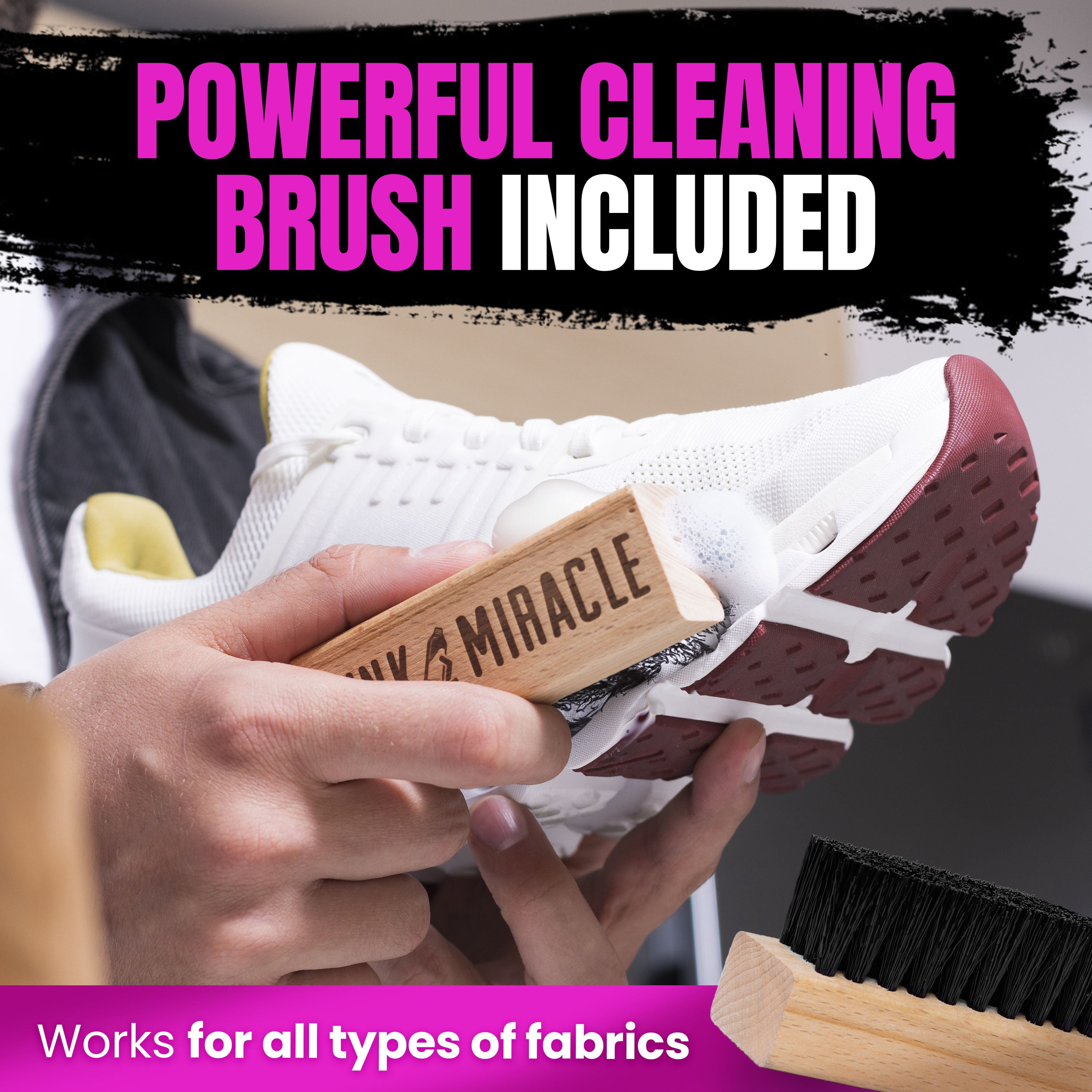 Pink Miracle Shoe Cleaner Kit with Brush - 8 OZ. Fabric Cleaner for Leather, Suede, Nubuck and White Sneakers