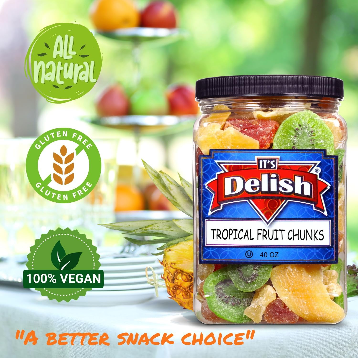 Tropical Dried Mixed Fruit Chunks - by Its Delish, 40 OZ Jumbo Container  Healthy Snacks for Adults, Kids  Fresh Snack Mix Dry Fruit  Pineapple Mango Papaya Kiwi Slices  Gluten Free, Vegan, Kosher